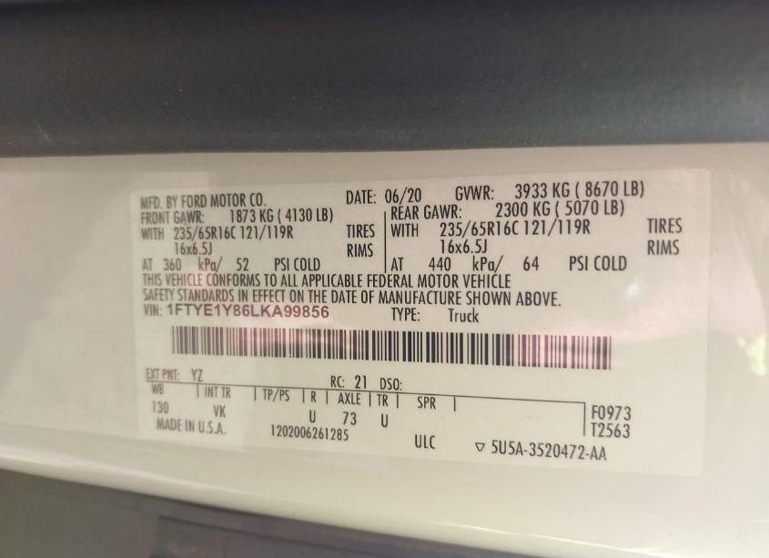 Photo 9 of 2020 Ford Transit-150 CARGO VAN (VIN 1FTYE1Y86LKA99856)