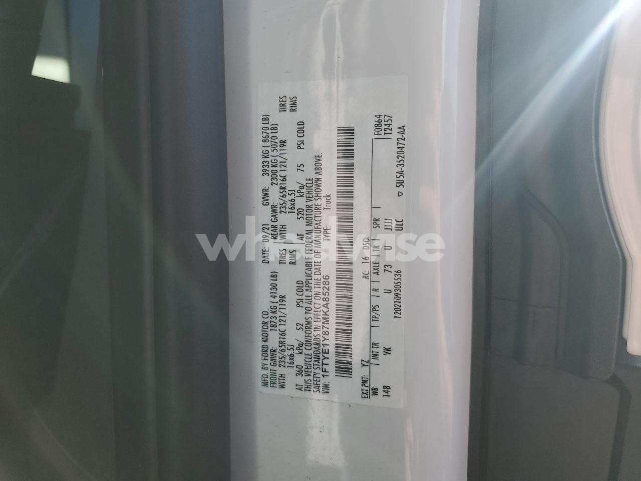 Photo 14 of 2021 FORD TRANSIT DELIVERY VAN (VIN 1FTYE1Y87MKA85286)