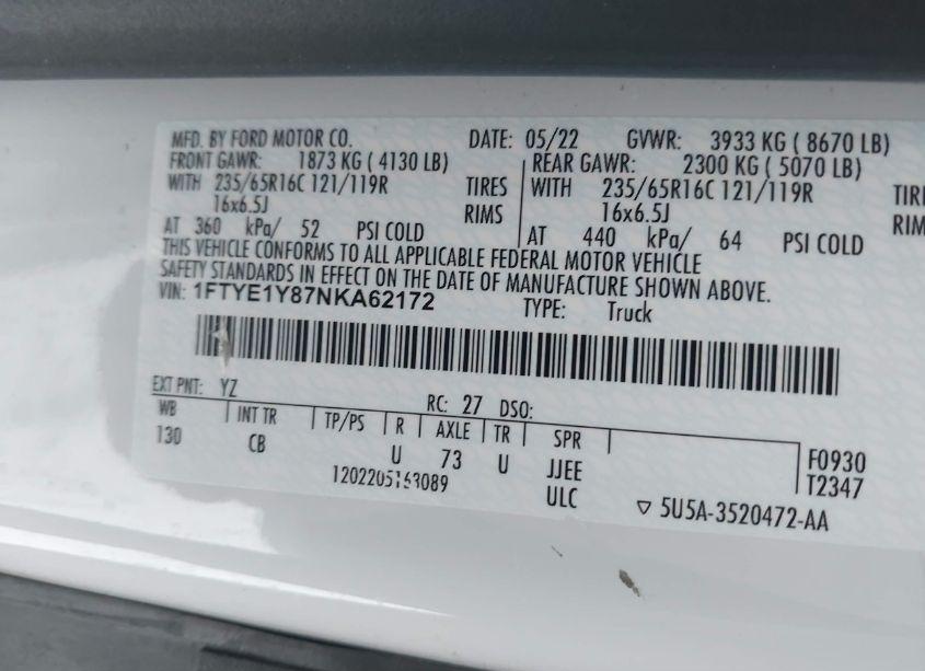 Photo 9 of 2022 Ford Transit-150 (VIN 1FTYE1Y87NKA62172)