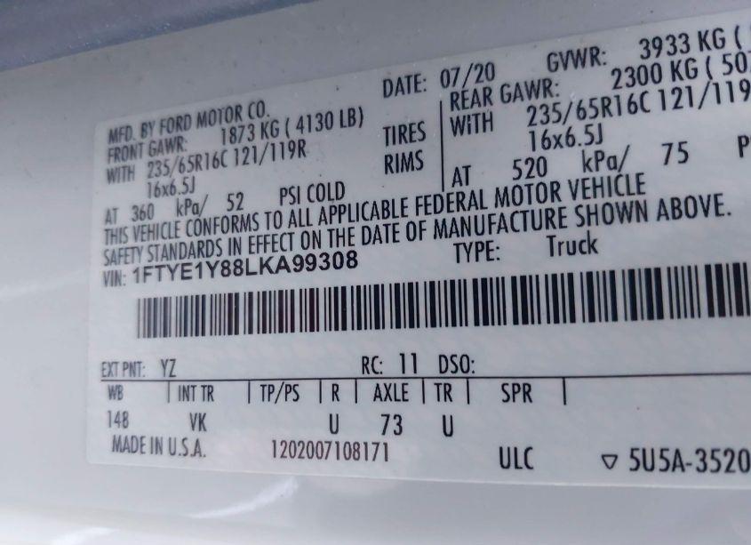 Photo 9 of 2020 Ford Transit-150 CARGO VAN (VIN 1FTYE1Y88LKA99308)