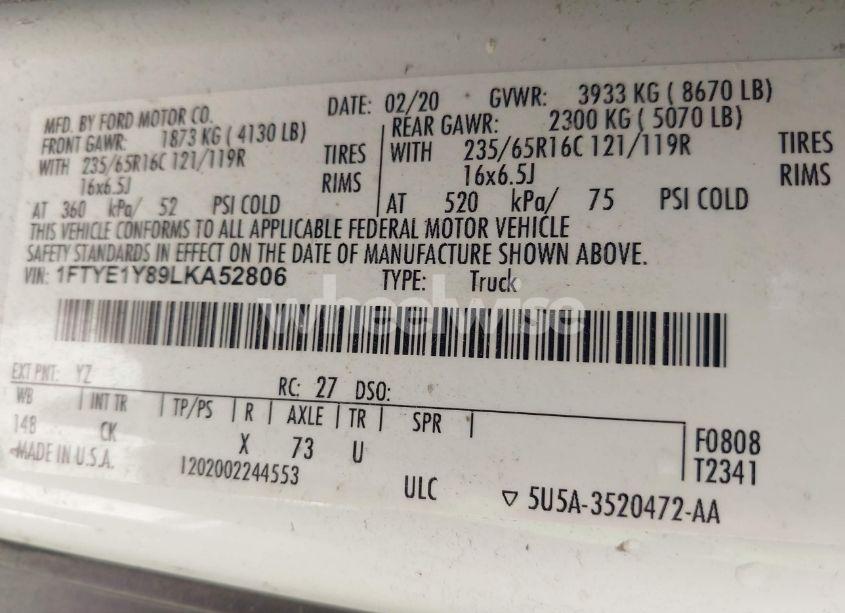 Photo 9 of 2020 Ford Transit-150 CARGO VAN (VIN 1FTYE1Y89LKA52806)