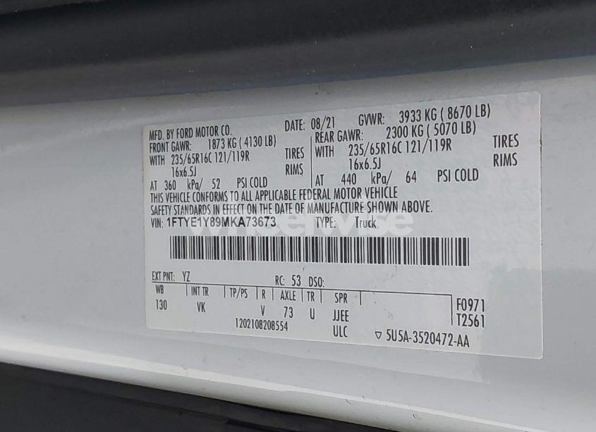 Photo 9 of 2021 Ford Transit-150 (VIN 1FTYE1Y89MKA73673)