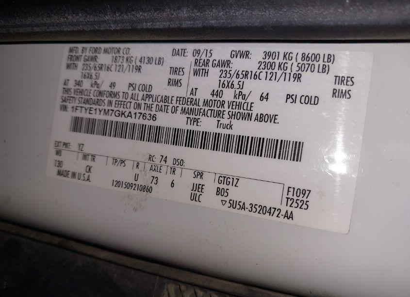 Photo 9 of 2016 Ford Transit-150 (VIN 1FTYE1YM7GKA17636)