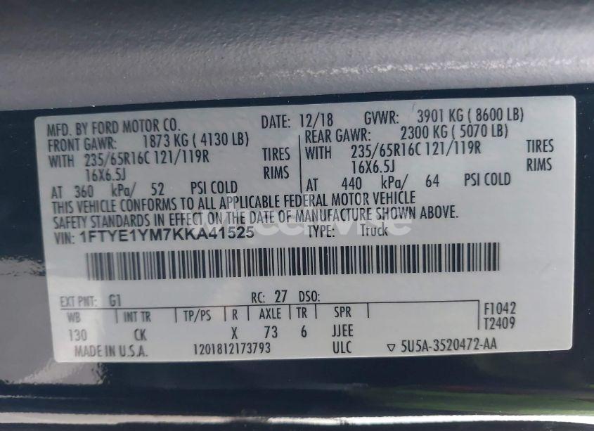 Photo 9 of 2019 Ford Transit-150 (VIN 1FTYE1YM7KKA41525)