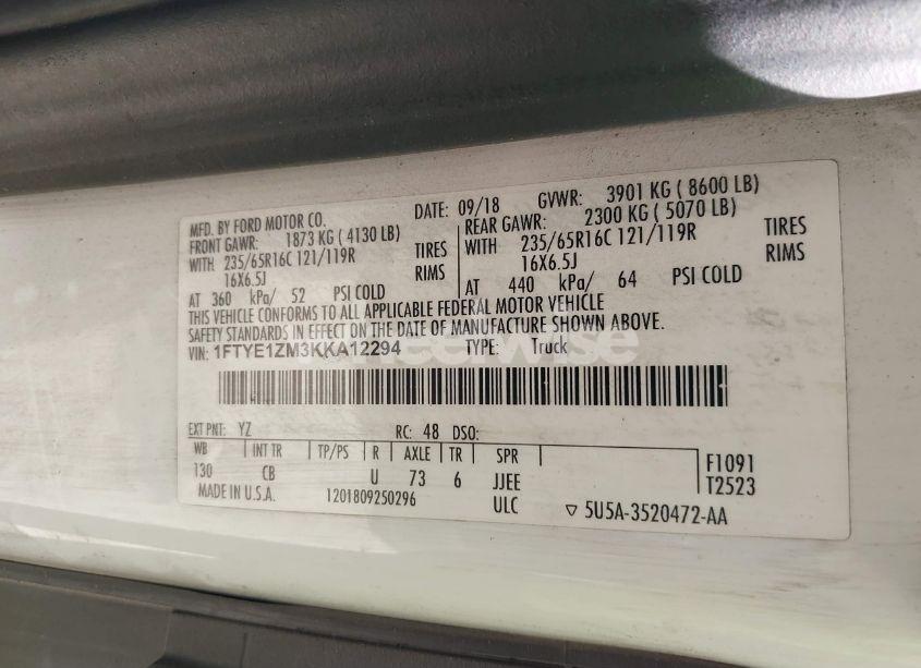 Photo 9 of 2019 Ford Transit-150 (VIN 1FTYE1ZM3KKA12294)