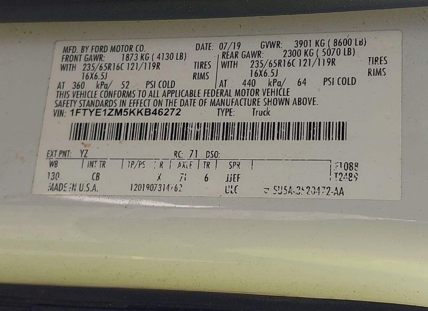 Photo 9 of 2019 Ford Transit-150 (VIN 1FTYE1ZM5KKB46272)