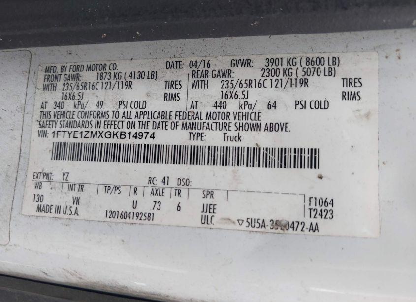 Photo 9 of 2016 Ford Transit-150 (VIN 1FTYE1ZMXGKB14974)