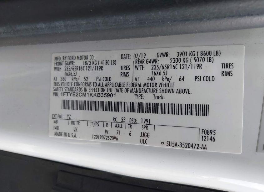 Photo 9 of 2019 Ford Transit-150 (VIN 1FTYE2CM1KKB35901)