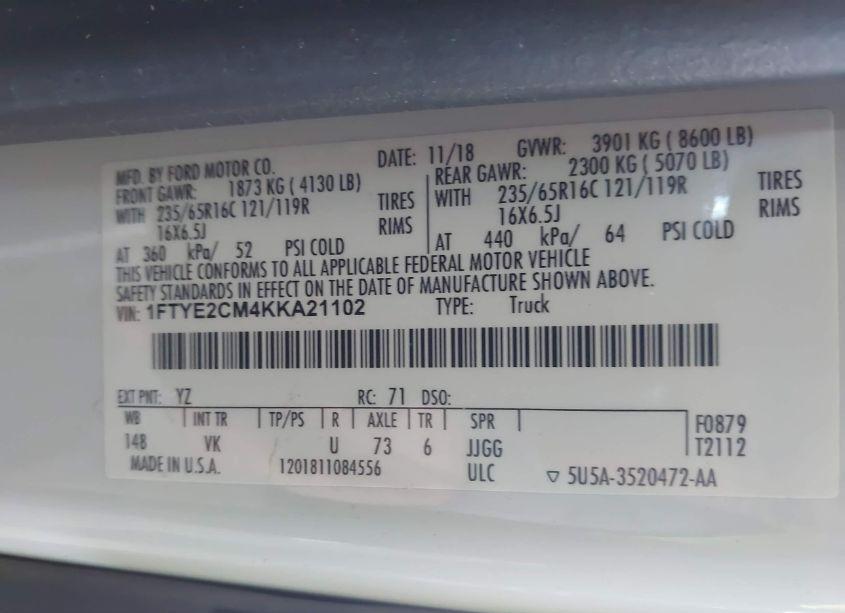 Photo 9 of 2019 Ford Transit-150 (VIN 1FTYE2CM4KKA21102)