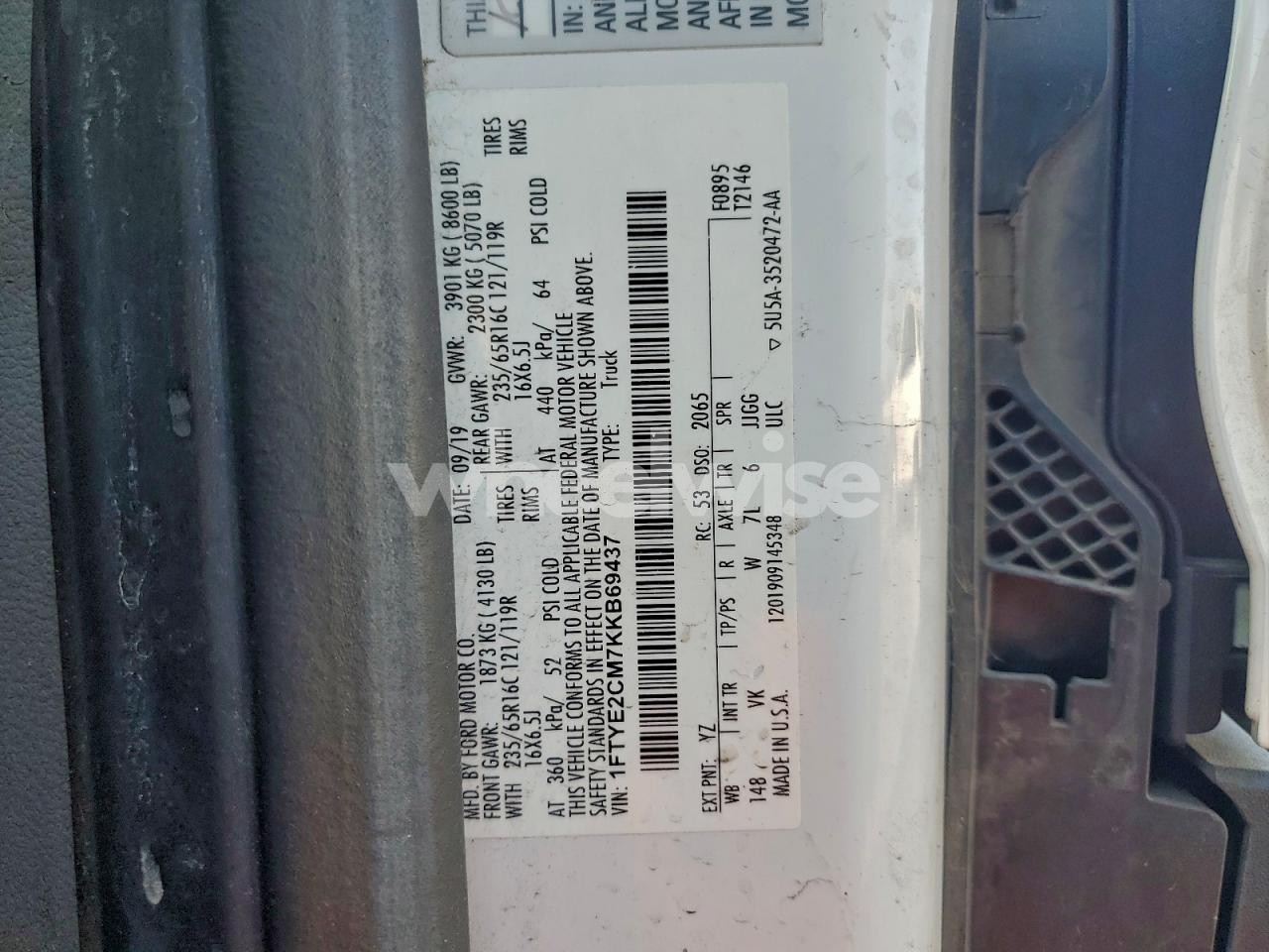 Photo 12 of 2019 FORD TRANSIT T-150 (VIN 1FTYE2CM7KKB69437)