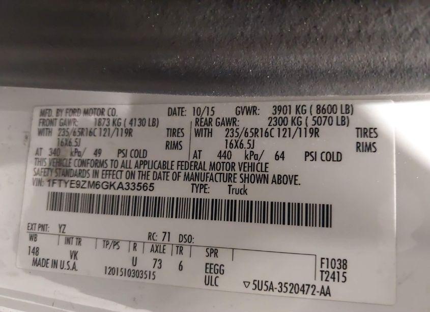 Photo 9 of 2016 Ford Transit-150 (VIN 1FTYE9ZM6GKA33565)