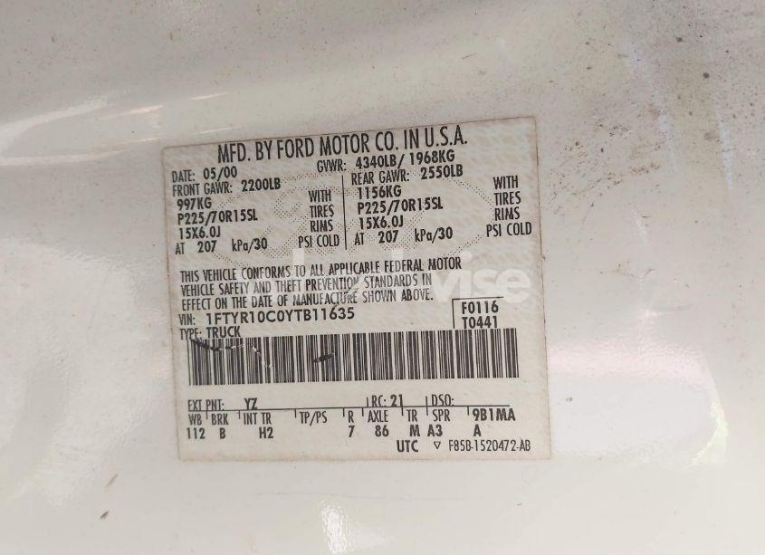 Photo 9 of 2000 Ford Ranger XL/XLT (VIN 1FTYR10C0YTB11635)