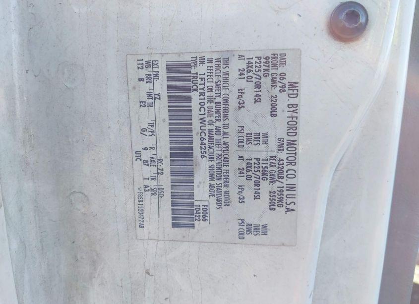 Photo 9 of 1998 Ford Ranger SPLASH/XL/XLT (VIN 1FTYR10C1WUC64256)