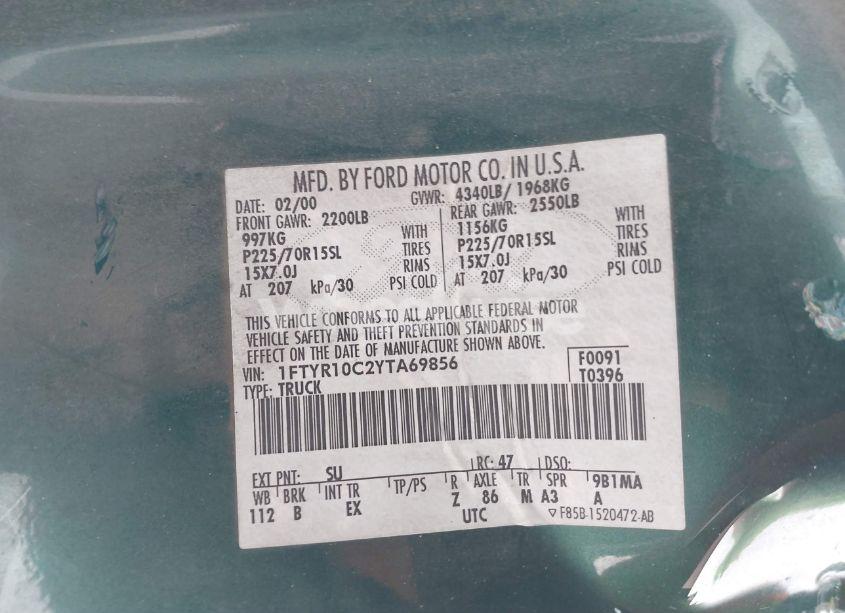 Photo 9 of 2000 Ford Ranger XL/XLT (VIN 1FTYR10C2YTA69856)