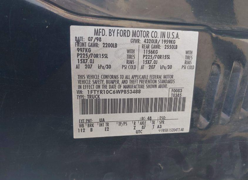 Photo 9 of 1998 Ford Ranger SPLASH/XL/XLT (VIN 1FTYR10C6WPB53488)