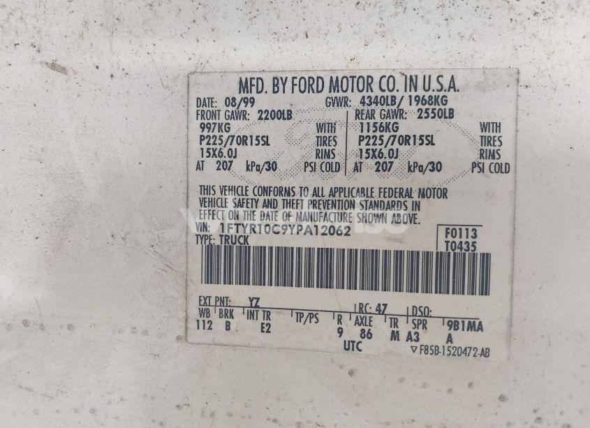 Photo 9 of 2000 Ford Ranger XL/XLT (VIN 1FTYR10C9YPA12062)