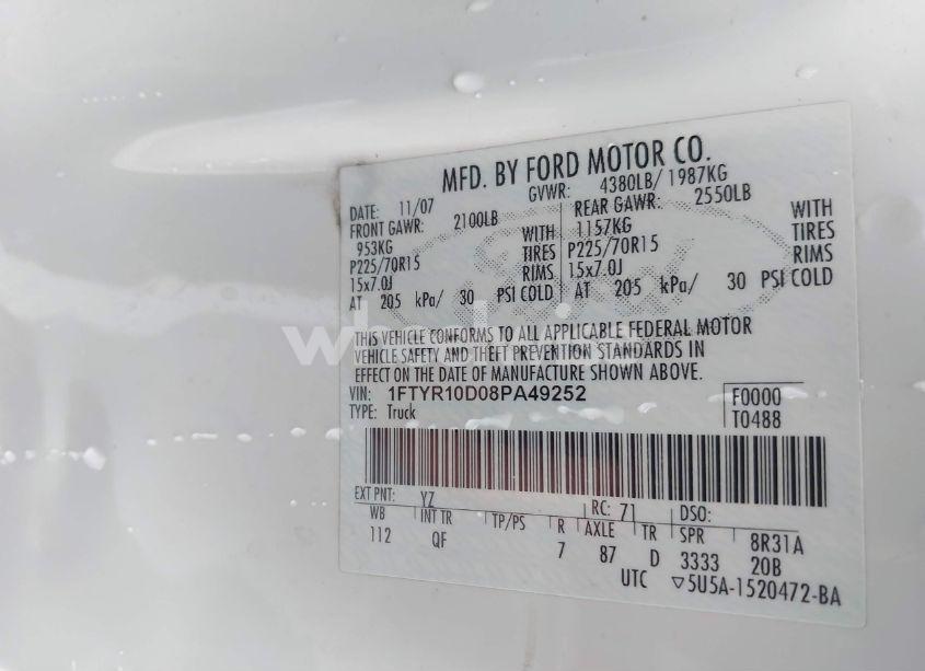 Photo 9 of 2008 Ford Ranger XL/XLT (VIN 1FTYR10D08PA49252)