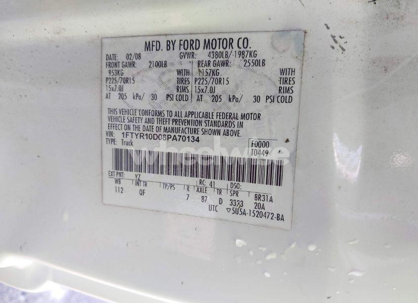 Photo 9 of 2008 Ford Ranger XL/XLT (VIN 1FTYR10D08PA70134)