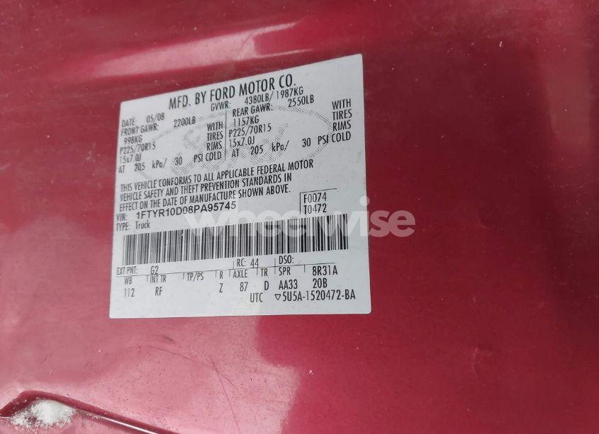 Photo 9 of 2008 Ford Ranger XL/XLT (VIN 1FTYR10D08PA95745)