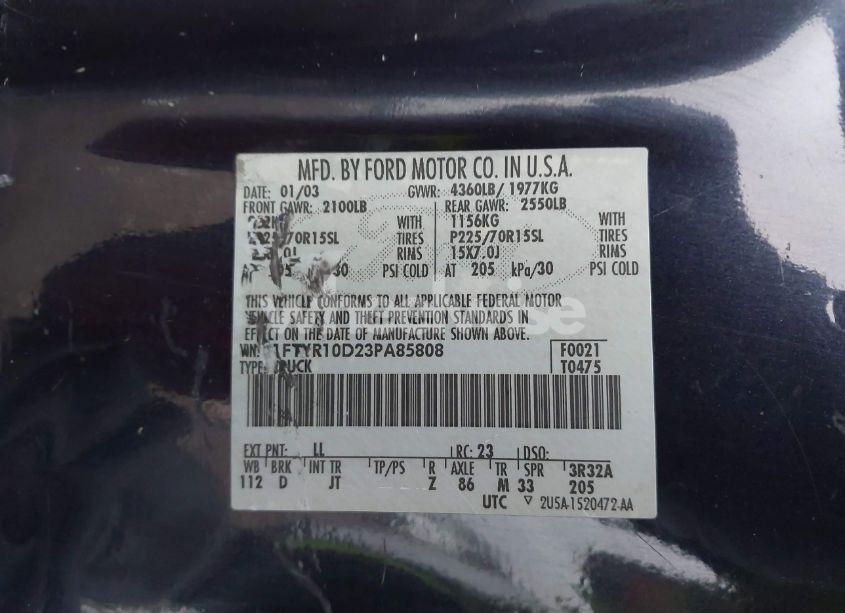 Photo 9 of 2003 Ford Ranger XL/XLT (VIN 1FTYR10D23PA85808)