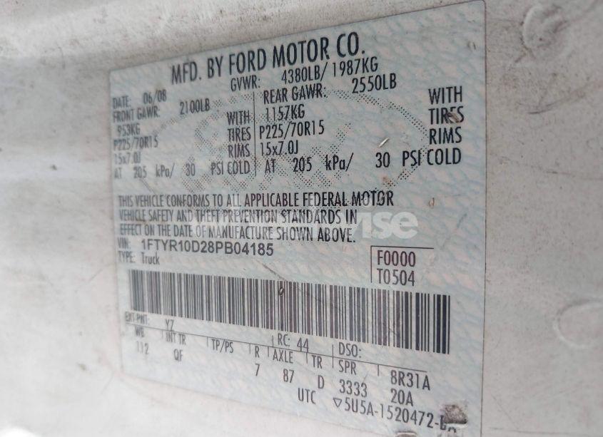 Photo 9 of 2008 Ford Ranger XL/XLT (VIN 1FTYR10D28PB04185)