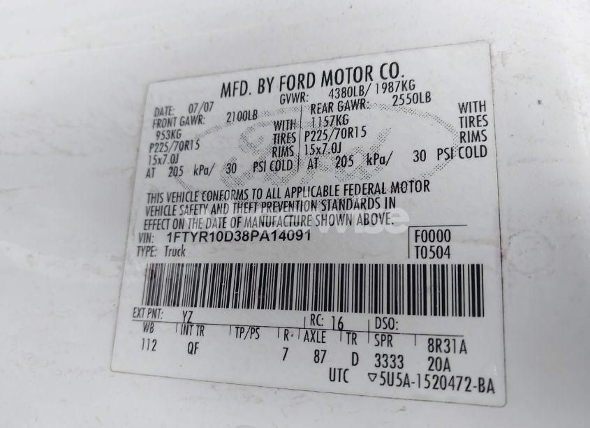 Photo 9 of 2008 Ford Ranger XL/XLT (VIN 1FTYR10D38PA14091)