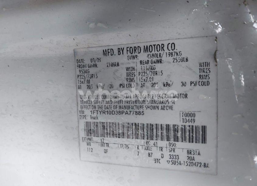 Photo 9 of 2008 Ford Ranger XL/XLT (VIN 1FTYR10D38PA77885)