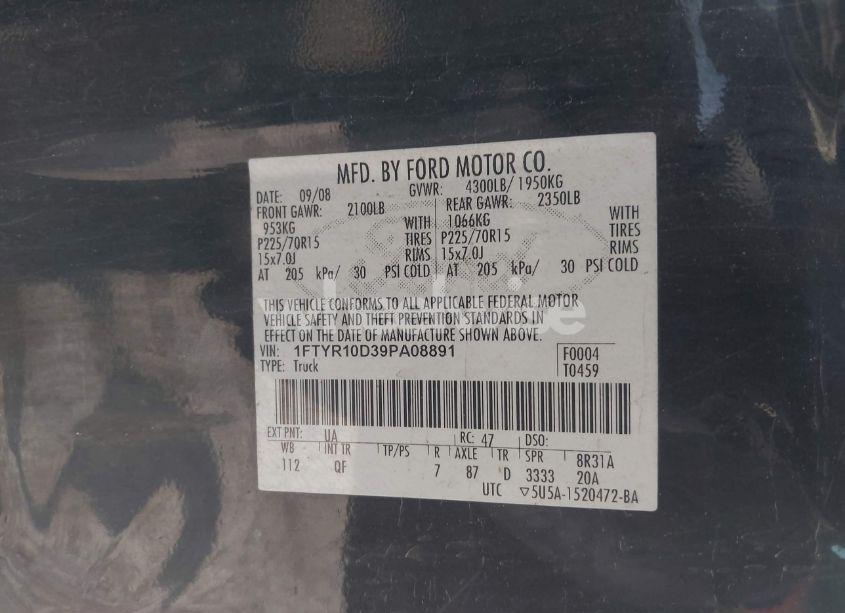 Photo 9 of 2009 Ford Ranger SPORT/XL/XLT (VIN 1FTYR10D39PA08891)