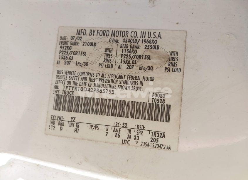 Photo 9 of 2002 Ford Ranger XL/XLT (VIN 1FTYR10D42PB65755)