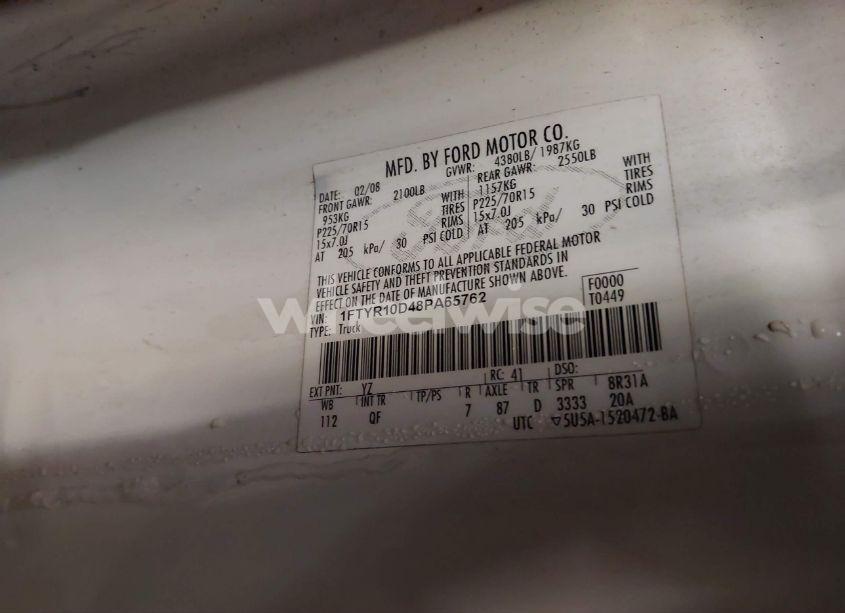 Photo 9 of 2008 Ford Ranger XL/XLT (VIN 1FTYR10D48PA65762)