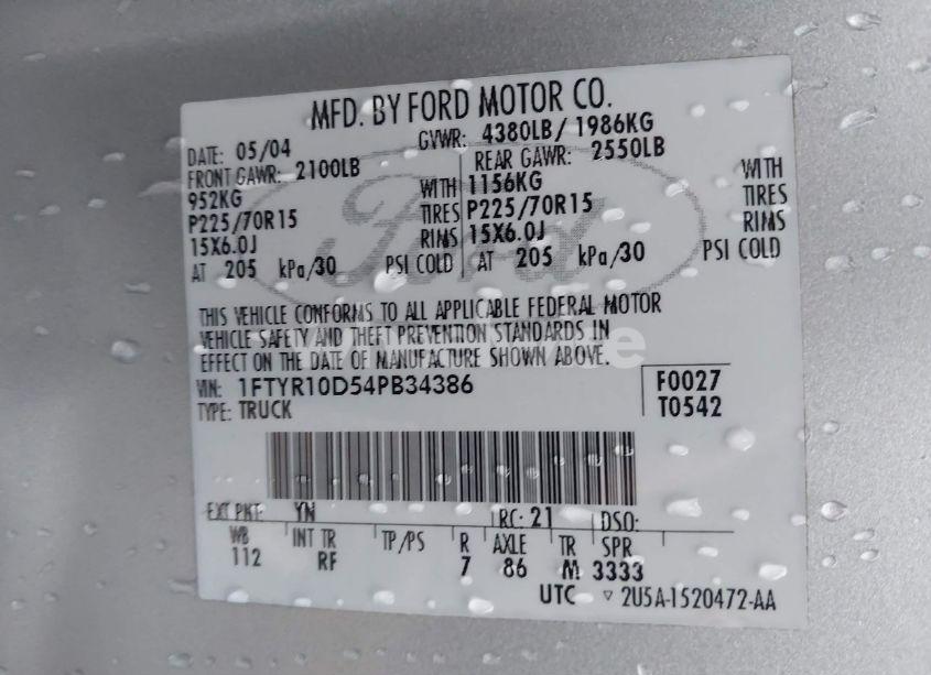 Photo 9 of 2004 Ford Ranger XL/XLT (VIN 1FTYR10D54PB34386)