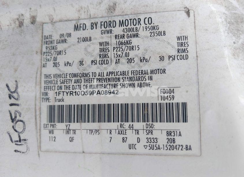 Photo 9 of 2009 Ford Ranger SPORT/XL/XLT (VIN 1FTYR10D59PA08942)