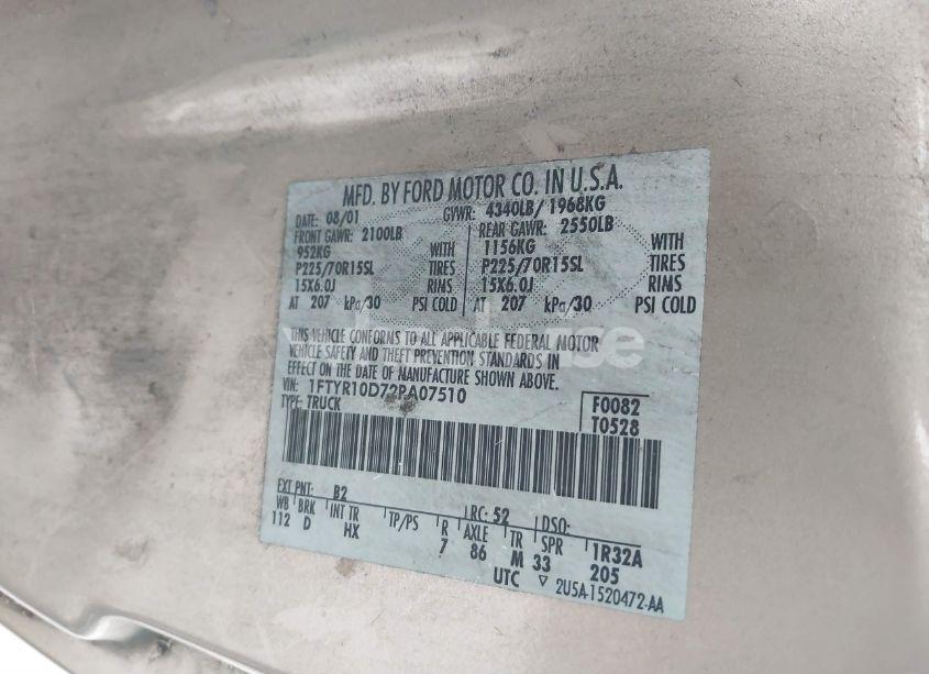 Photo 9 of 2002 Ford Ranger XL/XLT (VIN 1FTYR10D72PA07510)