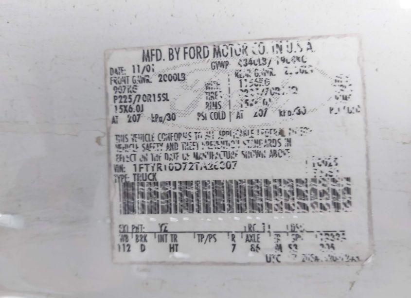 Photo 9 of 2002 Ford Ranger XL/XLT (VIN 1FTYR10D72TA26307)