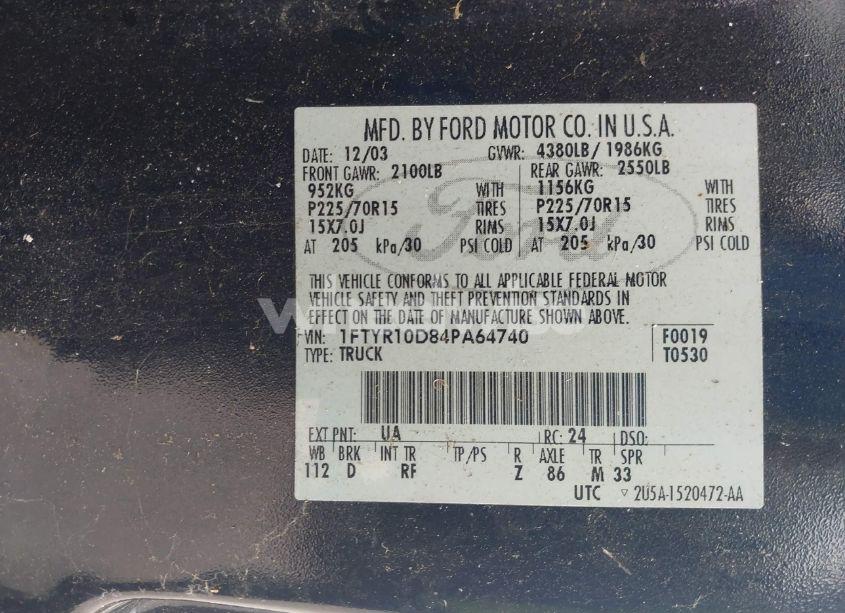 Photo 9 of 2004 Ford Ranger (VIN 1FTYR10D84PA64740)