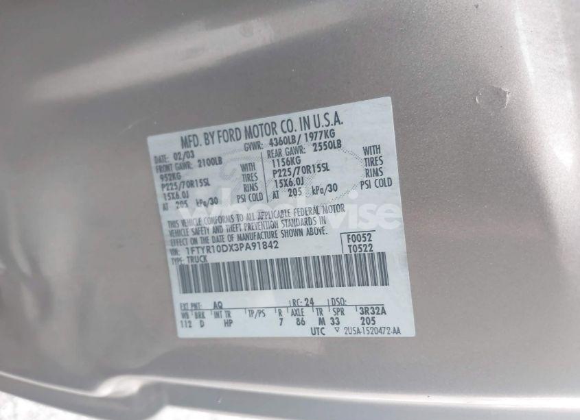 Photo 9 of 2003 Ford Ranger XL/XLT (VIN 1FTYR10DX3PA91842)