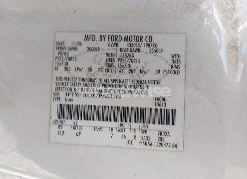 Photo 9 of 2007 Ford Ranger STX/XL/XLT (VIN 1FTYR10DX7PA53176)