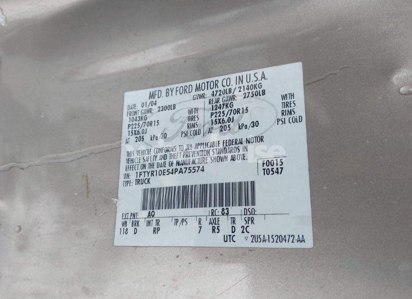 Photo 9 of 2004 Ford Ranger UNIQUE FLEET (VIN 1FTYR10E54PA75574)