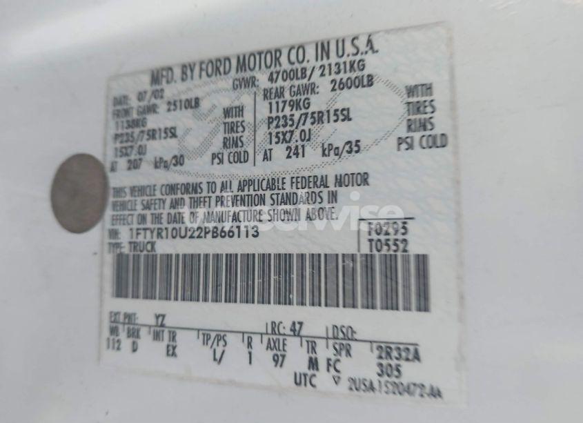 Photo 9 of 2002 Ford Ranger EDGE/XL/XLT (VIN 1FTYR10U22PB66113)