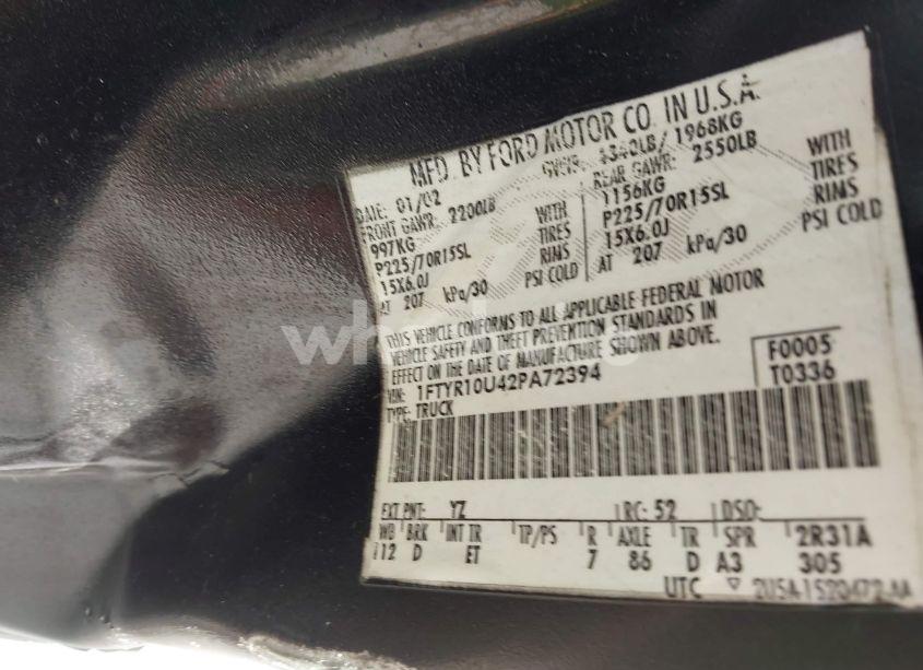 Photo 9 of 2002 Ford Ranger EDGE/XL/XLT (VIN 1FTYR10U42PA72394)