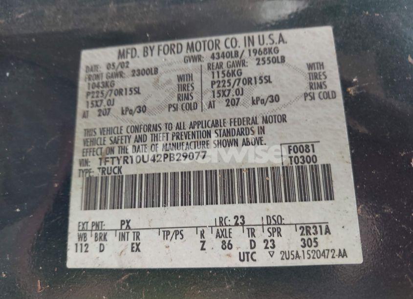 Photo 9 of 2002 Ford Ranger EDGE/XL/XLT (VIN 1FTYR10U42PB29077)