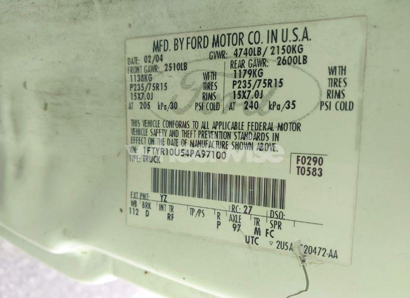 Photo 9 of 2004 Ford Ranger EDGE/XL/XLT (VIN 1FTYR10U54PA97100)