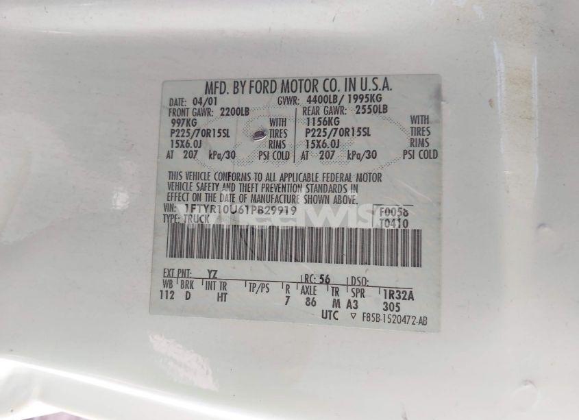 Photo 9 of 2001 Ford Ranger EDGE/XL/XLT (VIN 1FTYR10U61PB29919)