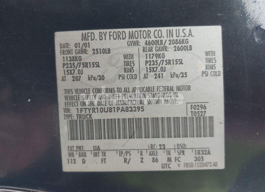 Photo 9 of 2001 Ford Ranger EDGE/XL/XLT (VIN 1FTYR10U81PA83395)