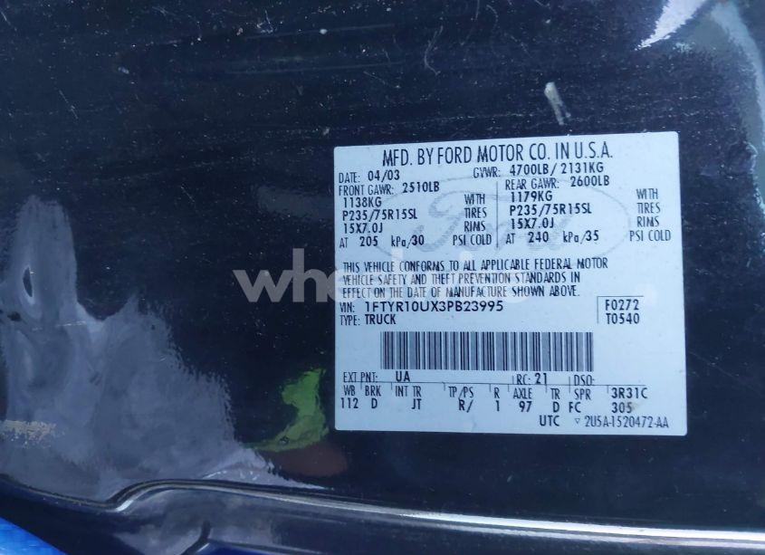 Photo 9 of 2003 Ford Ranger EDGE/XL/XLT (VIN 1FTYR10UX3PB23995)