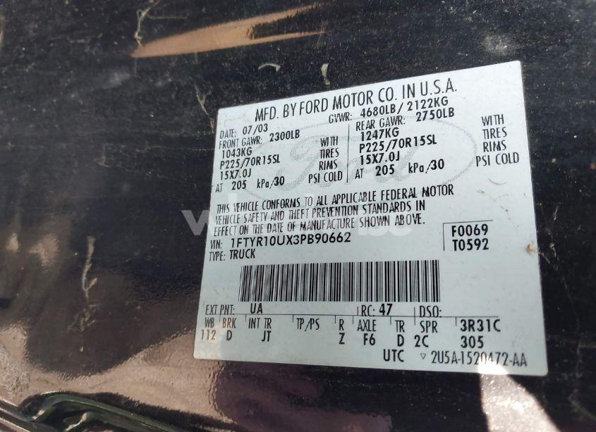 Photo 9 of 2003 Ford Ranger EDGE/XL/XLT (VIN 1FTYR10UX3PB90662)