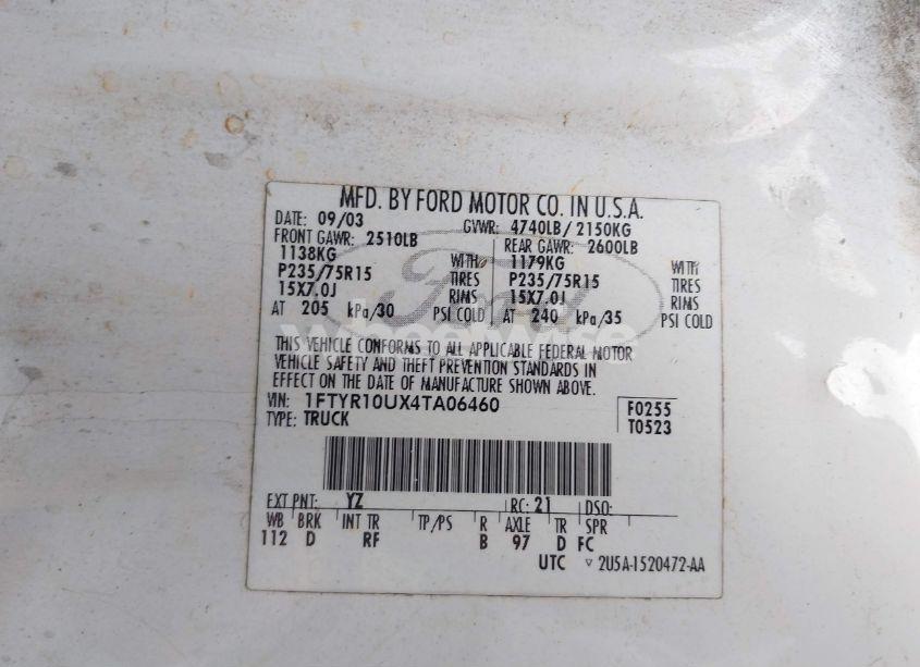 Photo 9 of 2004 Ford Ranger EDGE/XL/XLT (VIN 1FTYR10UX4TA06460)