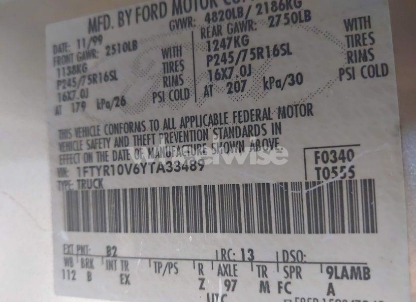 Photo 9 of 2000 Ford Ranger XL/XLT (VIN 1FTYR10V6YTA33489)