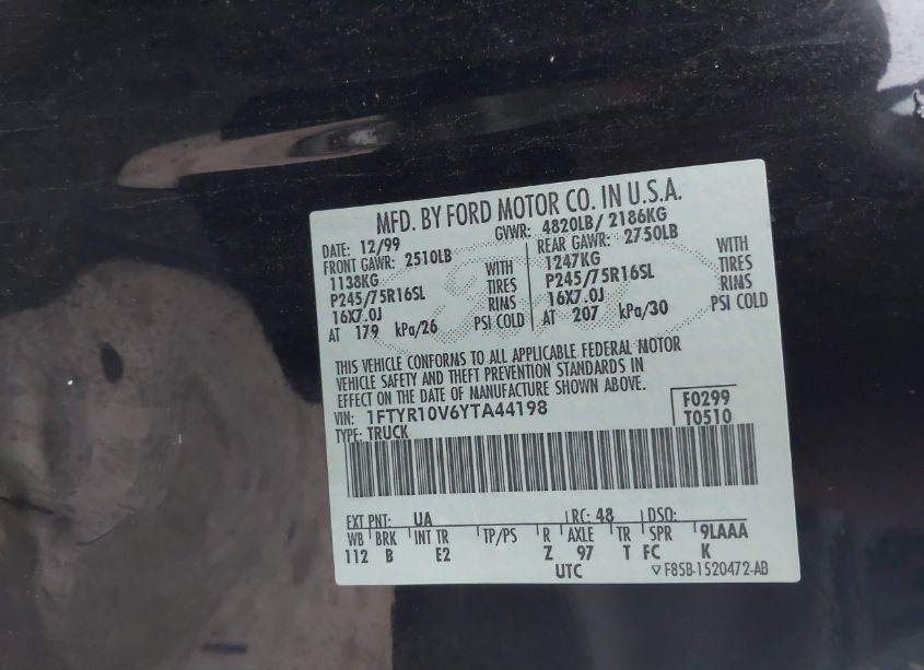 Photo 9 of 2000 Ford Ranger XL/XLT (VIN 1FTYR10V6YTA44198)