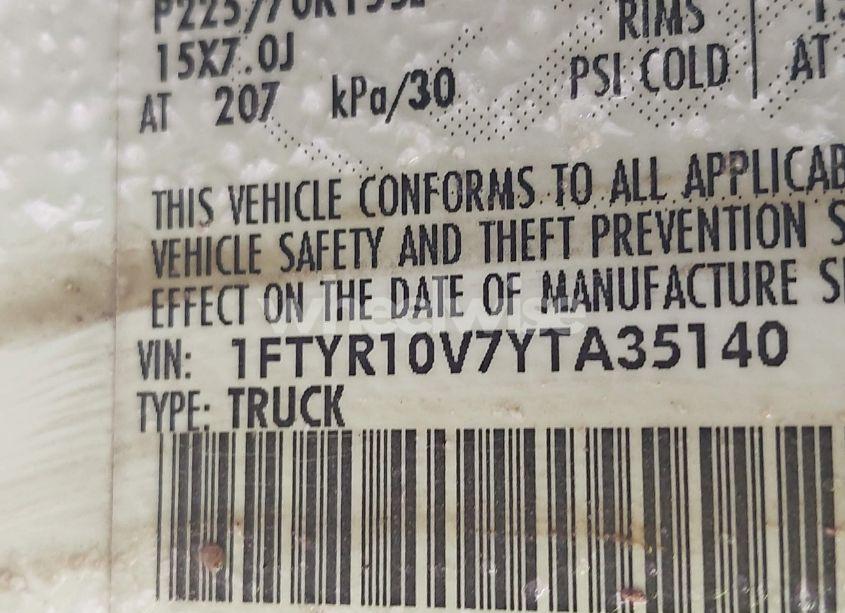 Photo 9 of 2000 Ford Ranger XL/XLT (VIN 1FTYR10V7YTA35140)